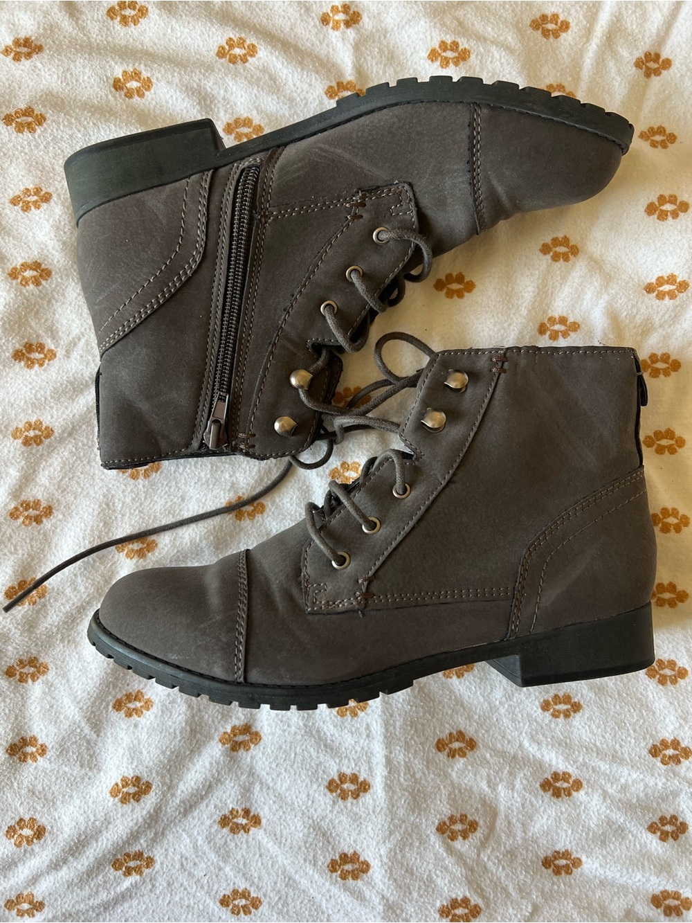 Madden Girl Gray Lace-Up Combat Ankle Boots
